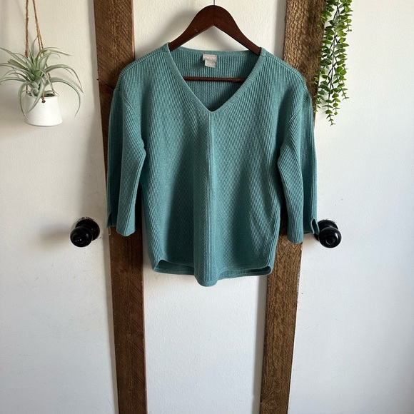 Chico's Sweater Women's Size 1 (Medium) V-Neck Ribbed 3/4 Sleeve V-Neck Teal - Picture 14 of 14